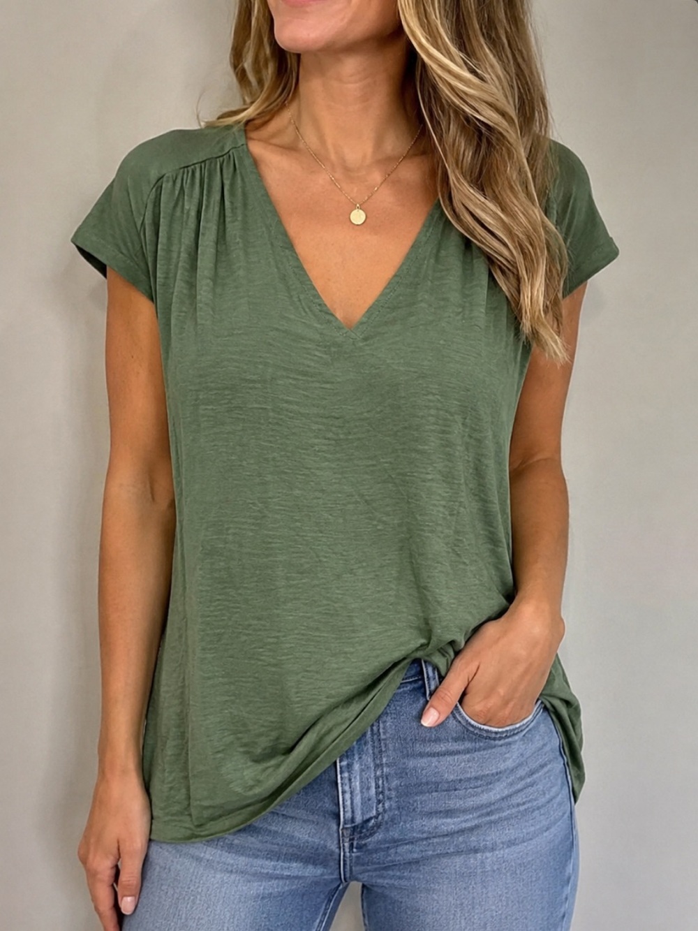 Maison d Amelie Green V-Neck Blouse Sz XL